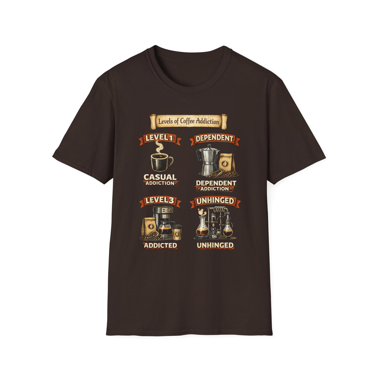 Levels of Coffee Addiction T-Shirt