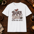Born to Jest T-Shirt coffee-bar flat-lay mockup