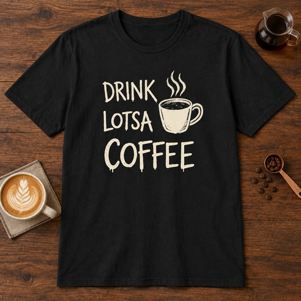 Drink Lotsa Coffee-Dark T-Shirt Black coffee bar mockup