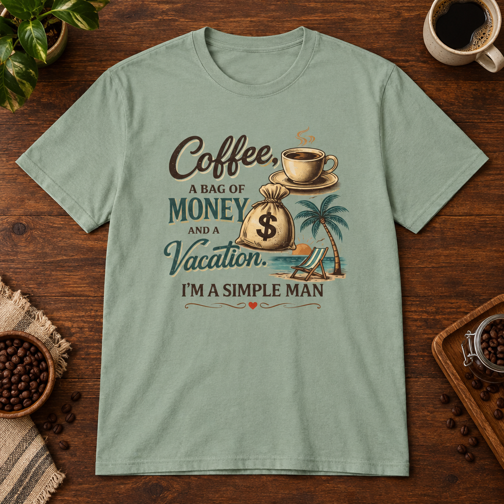 Simple Man T-Shirt Sage short-sleeve coffee-bar flat lay