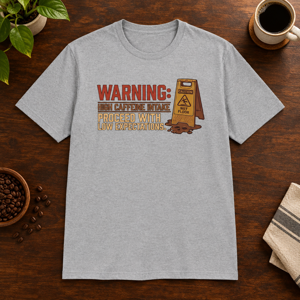 Warning T-Shirt Sport Grey short-sleeve coffee-bar flat lay