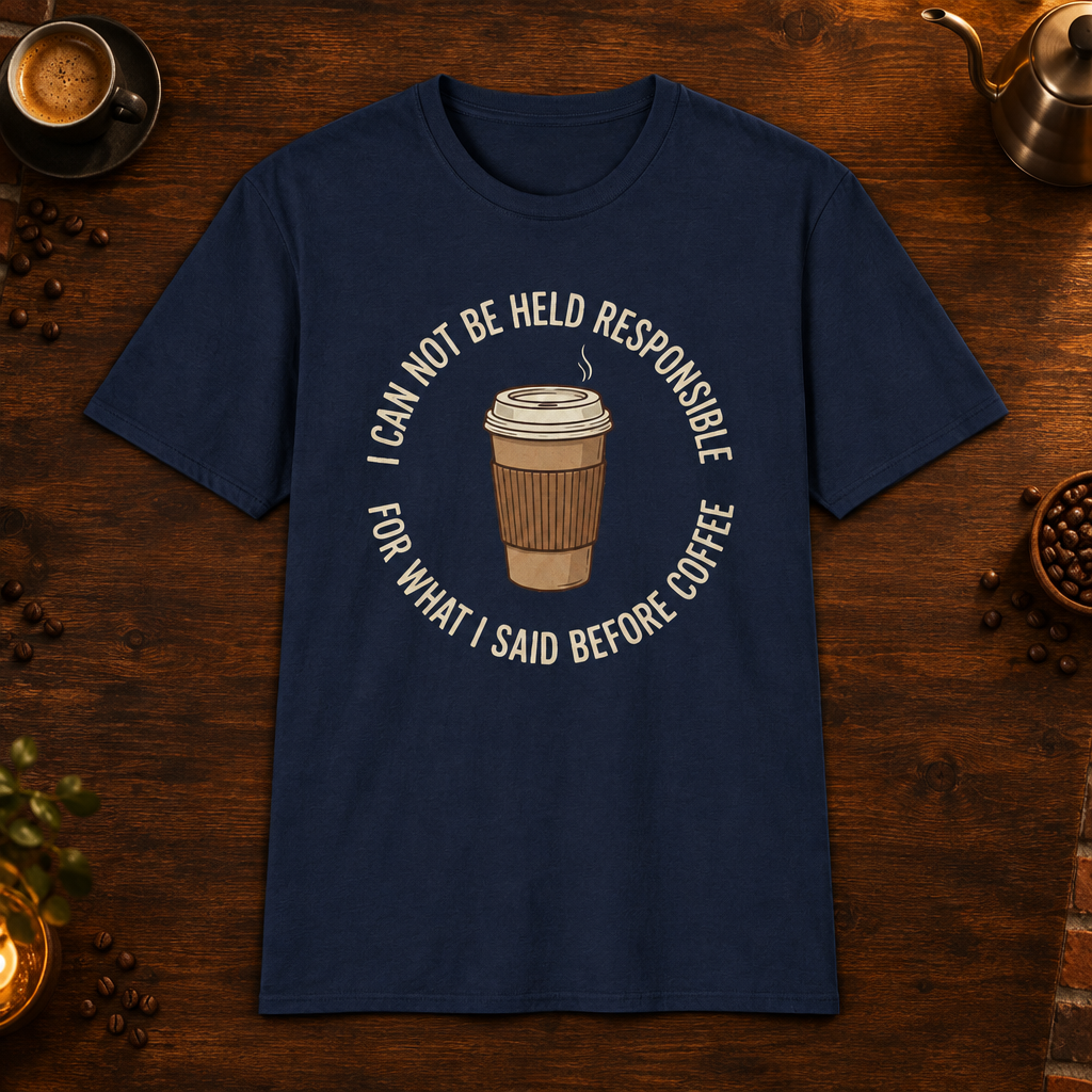 I Cannot Be Held Responsible T-Shirt - Navy coffee-bar flat-lay