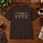Caffeine Conversion T-Shirt Dark Chocolate close-fill short-sleeve coffee-bar flat lay