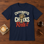 Caffeinated Chicks T-Shirt Navy coffee bar mockup