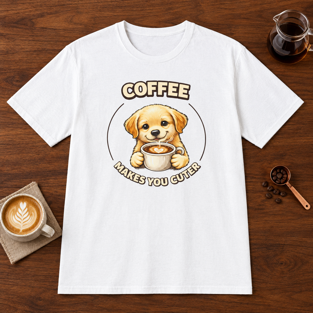 Coffee Makes You Cuter T-Shirt White coffee bar mockup