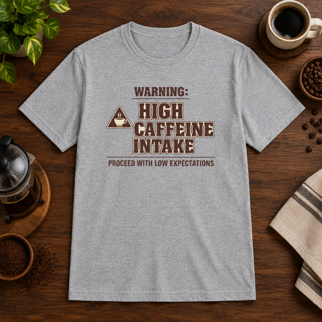 Caffeine Warning T-Shirt Sport Grey short-sleeve coffee-bar flat lay