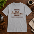 Caffeine Warning T-Shirt Sport Grey short-sleeve coffee-bar flat lay