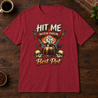 Hit Me with Your Best Pot T-Shirt Antique Cherry Red close-fill short-sleeve coffee-bar flat lay