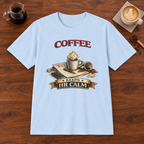 Coffee Keeps HR Calm T-Shirt Light Blue coffee bar mockup
