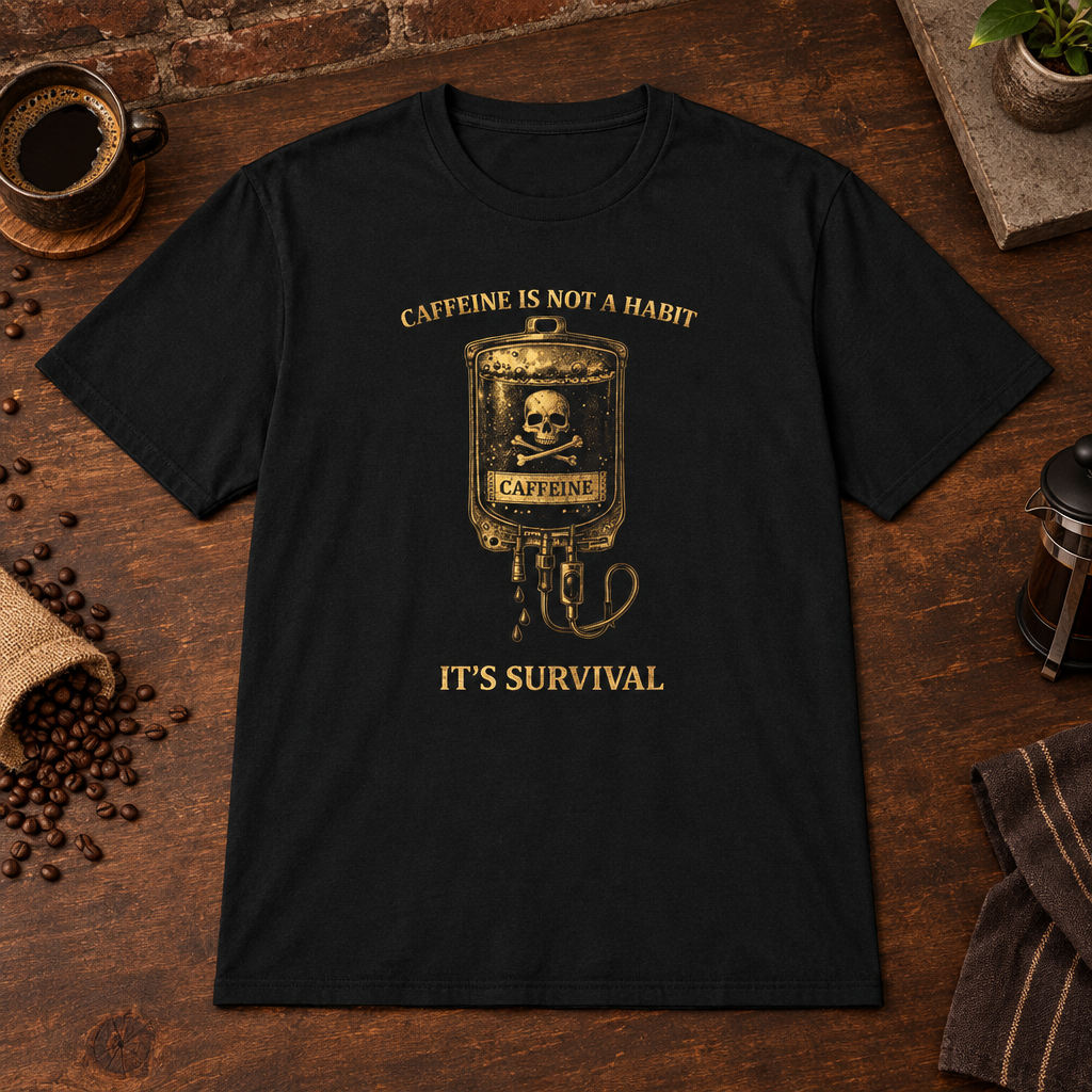 Caffeine Is Not A Habit T-Shirt Black close-fill short-sleeve coffee-bar flat lay