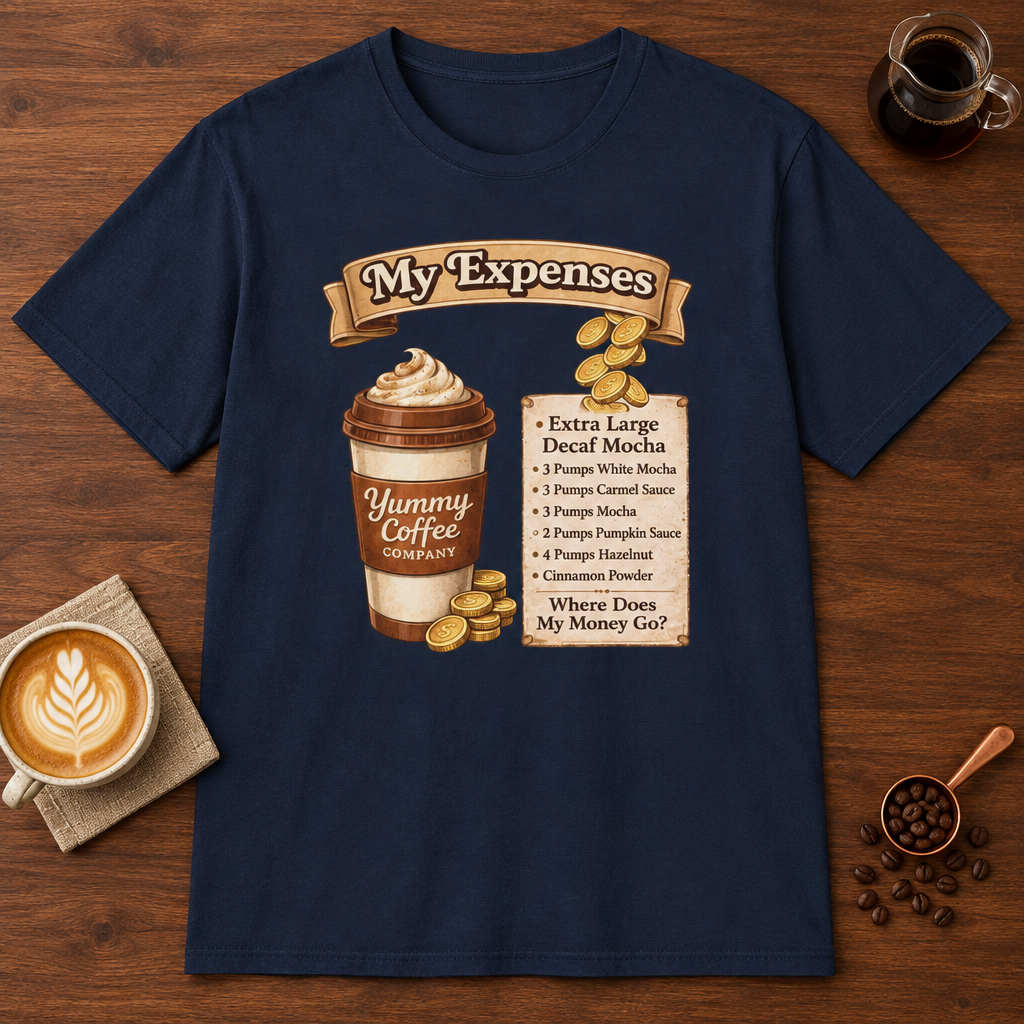 Yummy Coffee T-Shirt Navy coffee bar mockup