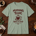 Morning Tonic T-Shirt Sage coffee-bar flat lay