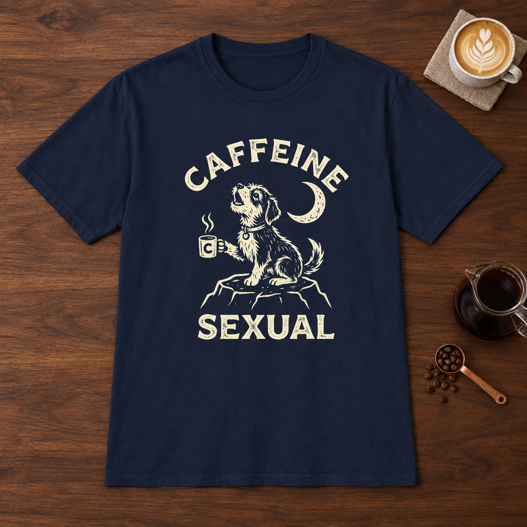 Caffeine Sexual T-Shirt Navy coffee bar mockup