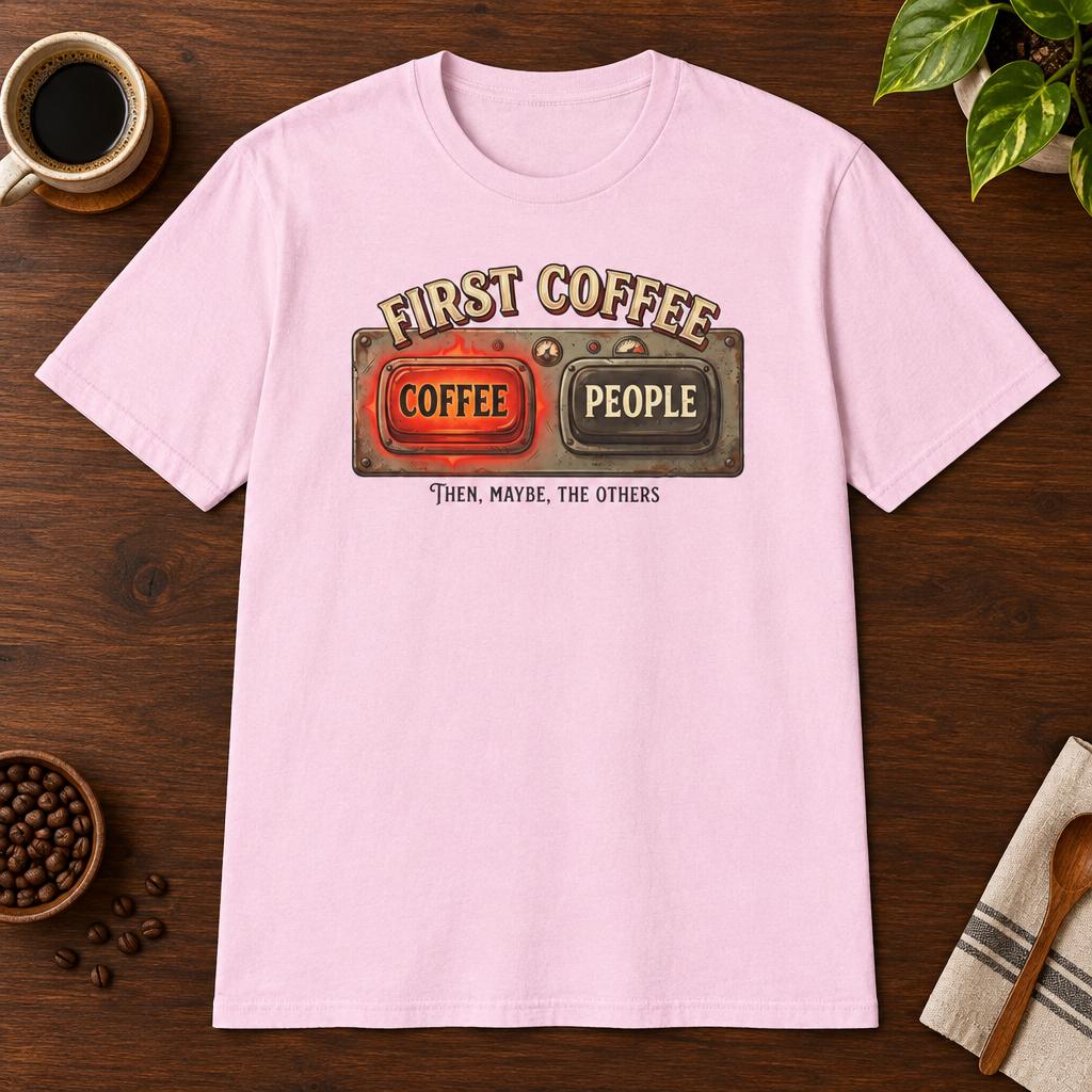 First Coffee Then T-Shirt Light Pink preferred-size coffee-bar flat lay