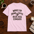 Wake Up T-Shirt Light Pink coffee-bar flat lay