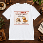 Espresso and Puppies T-Shirt White short-sleeve coffee-bar flat lay