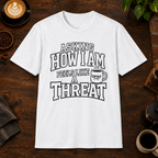 Asking How I Am T-Shirt in White, overhead coffee-bar flat-lay mockup