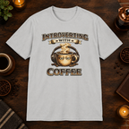 Introverting with Coffee T-Shirt in Ice Grey, zoomed lifestyle mockup