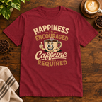 Caffeine is Required T-Shirt Antique Cherry Red on warm coffee bar