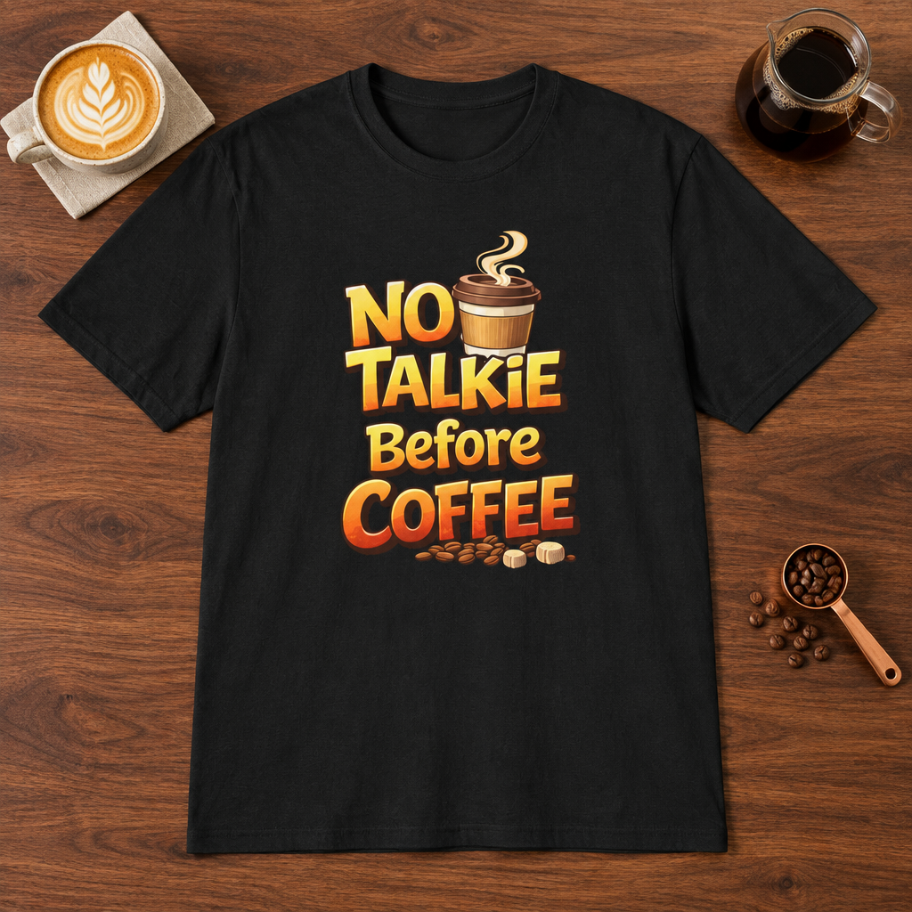 No Talkie Before Coffee 2 T-Shirt Black coffee bar mockup