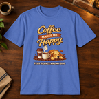 Coffee Makes Me Happy T-Shirt Iris close-fill short-sleeve coffee-bar flat lay