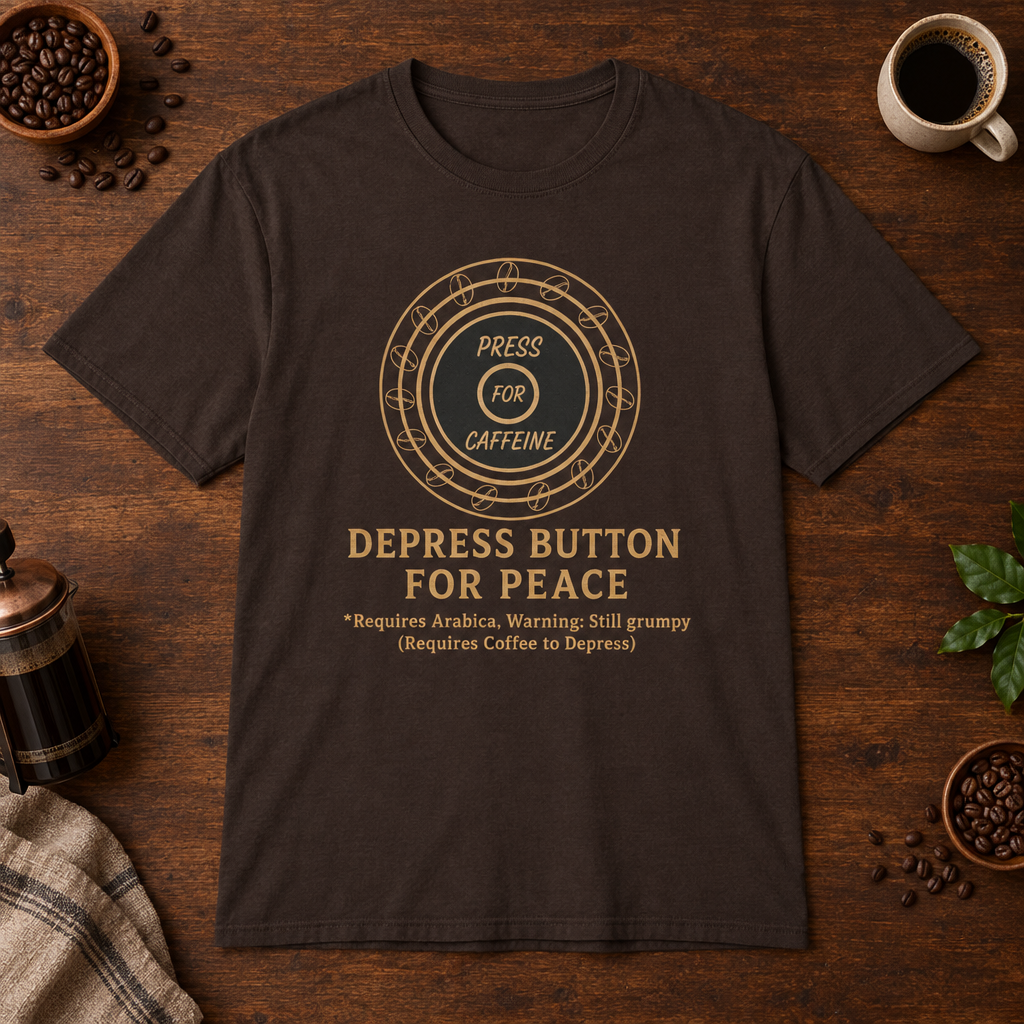 Press for Caffeine T-Shirt Dark Chocolate coffee-bar flat lay