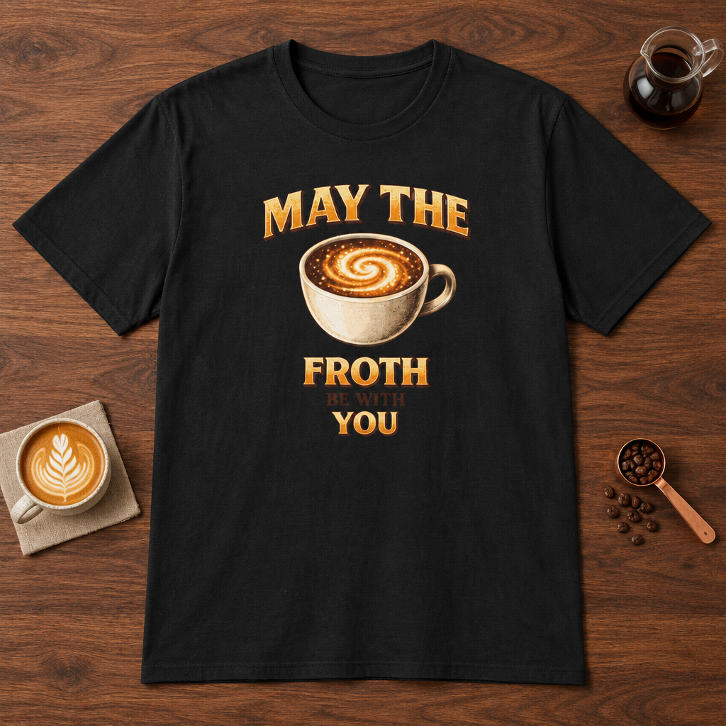May the Froth Be With You T-Shirt Black coffee bar mockup