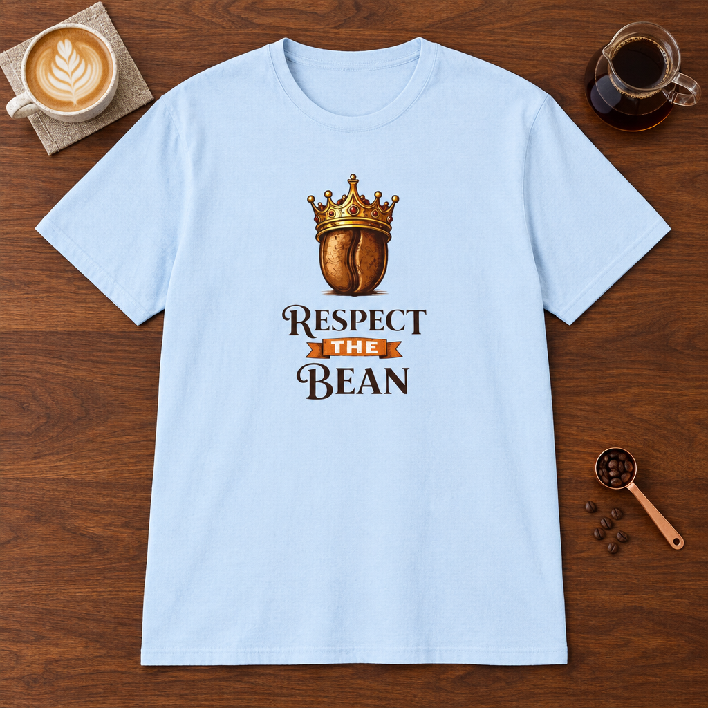 Respect the Bean T-Shirt Light Blue coffee bar mockup