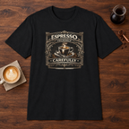 Espresso Yourself Carefully T-Shirt Black coffee bar mockup