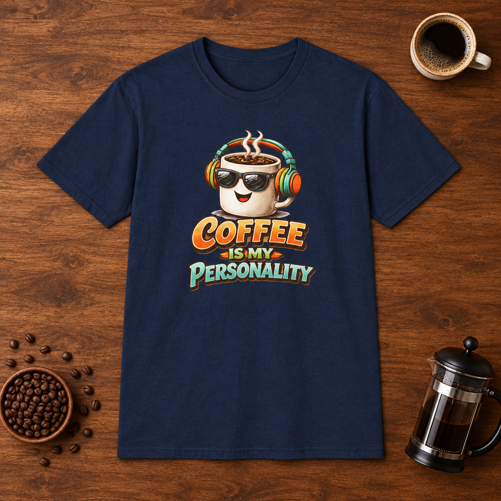 Coffee is My Personality 2 T-Shirt Navy coffee-bar flat lay