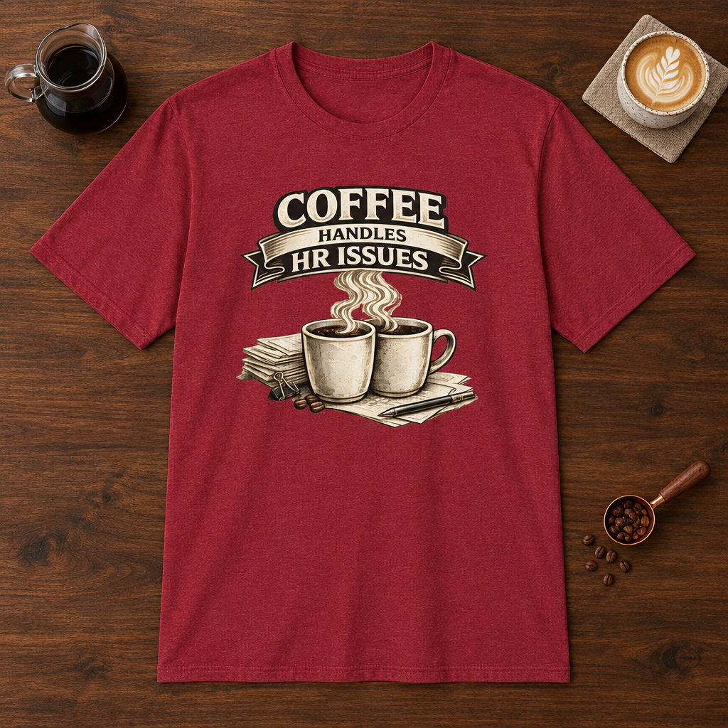 Coffee Handles HR Issues T-Shirt Antique Cherry Red coffee bar mockup