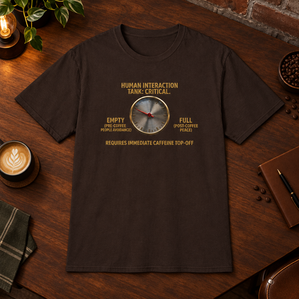 Human Interaction T-Shirt Dark Chocolate close-fill short-sleeve coffee-bar flat lay
