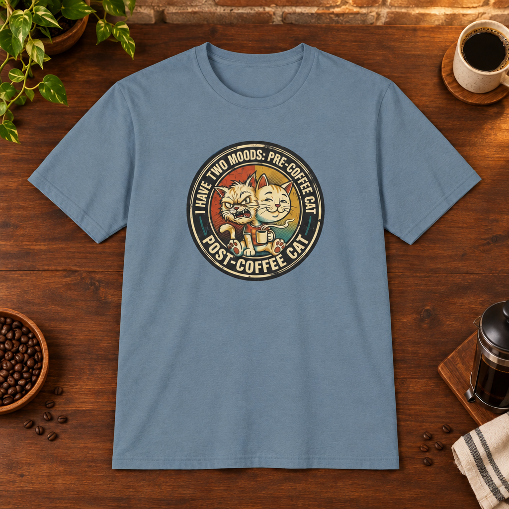 Two Mood Cats T-Shirt Stone Blue Sport Grey-matched framing