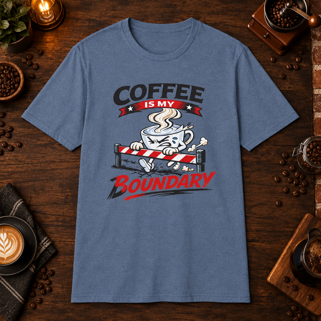 Coffee is My Boundary T-Shirt in Light Blue, zoomed lifestyle mockup