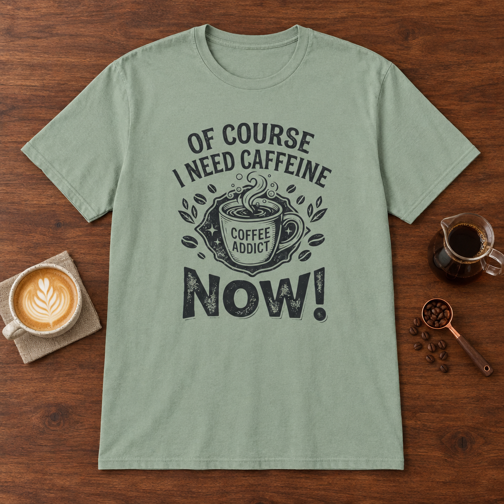 Of Course I Need Caffeine T-Shirt Sage coffee bar mockup