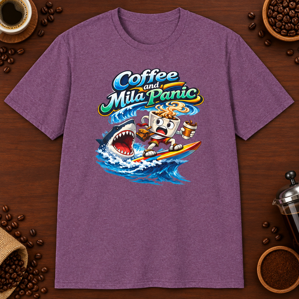 Coffee and Mild Panic 2 T-Shirt in Black, zoomed lifestyle mockup