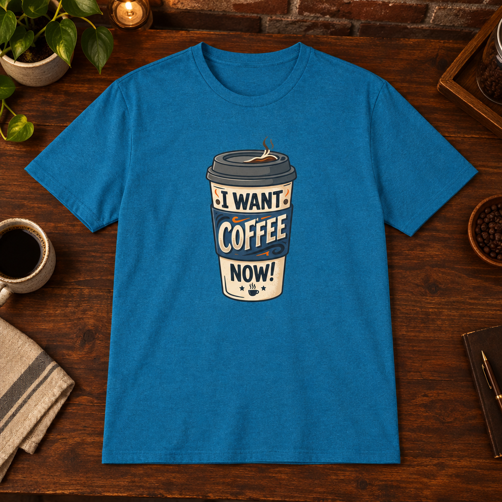 White Coffee Cup T-Shirt Antique Sapphire close-fill short-sleeve coffee-bar flat lay