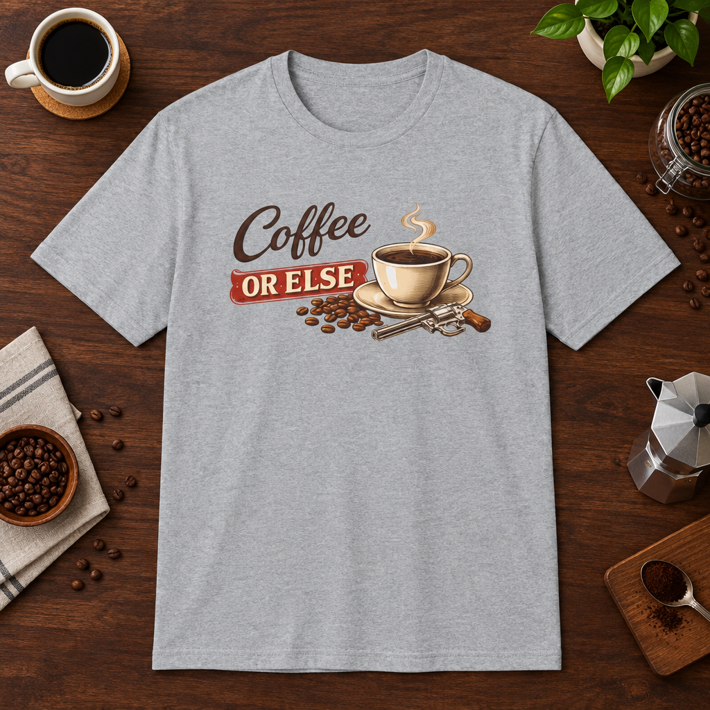 Coffee or Else T-Shirt Sport Grey short-sleeve coffee-bar flat lay