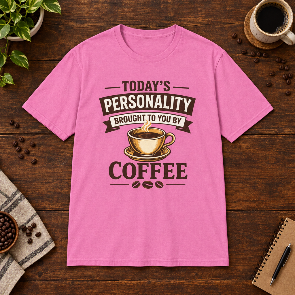 Today's Personality T-Shirt Azalea coffee-bar flat lay