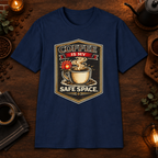 Coffee is My Safe Space T-Shirt in Navy, zoomed lifestyle mockup