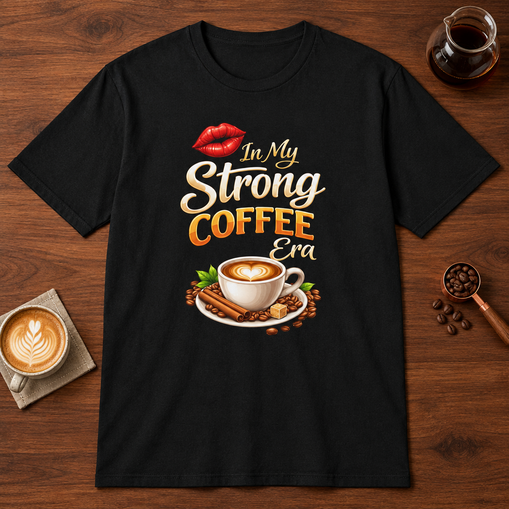 Strong Coffee Era T-Shirt Black coffee bar mockup