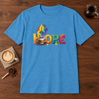 Hope T-Shirt Heather Sapphire coffee bar mockup