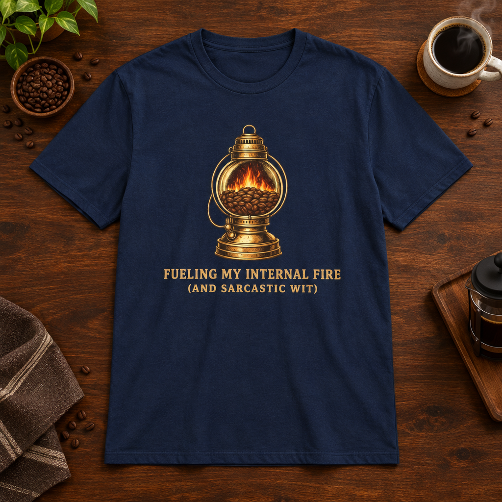 Internal Fire T-Shirt Navy coffee-bar flat lay