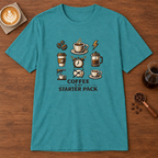 Coffee is My Starter Pack T-Shirt Heather Galapagos Blue coffee bar mockup
