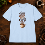 You Had Me at Coffee T-Shirt Black flat-lay mockup