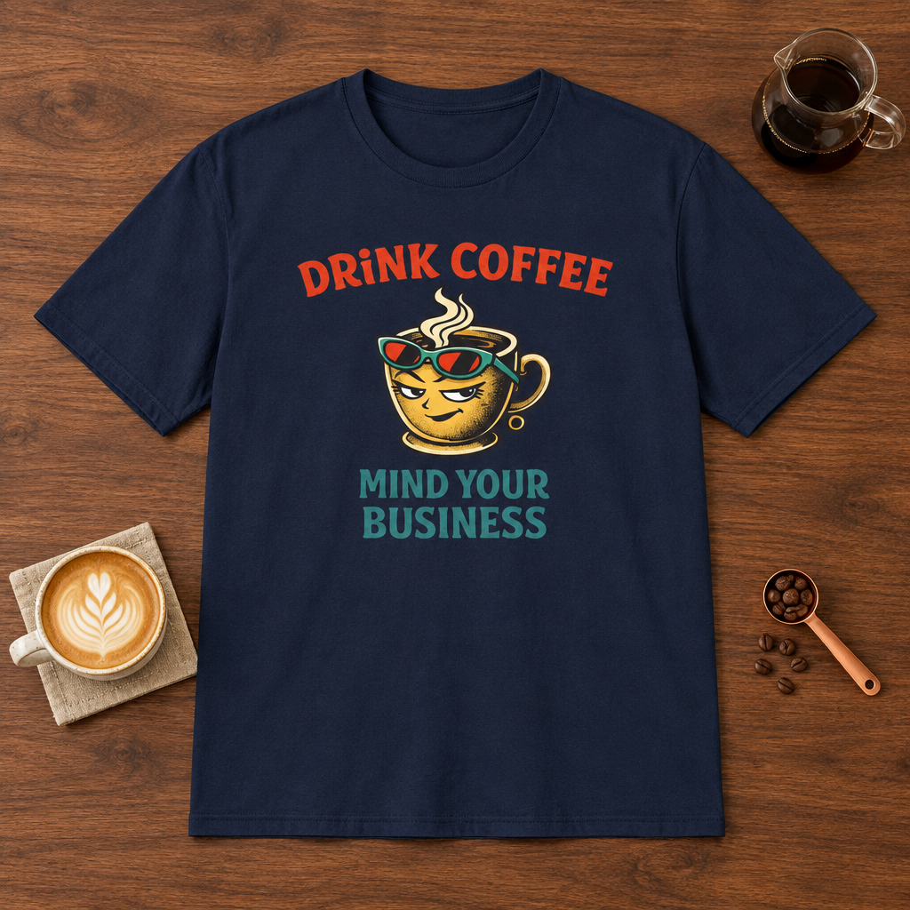 Drink Coffee Mind Your Business T-Shirt Navy coffee bar mockup
