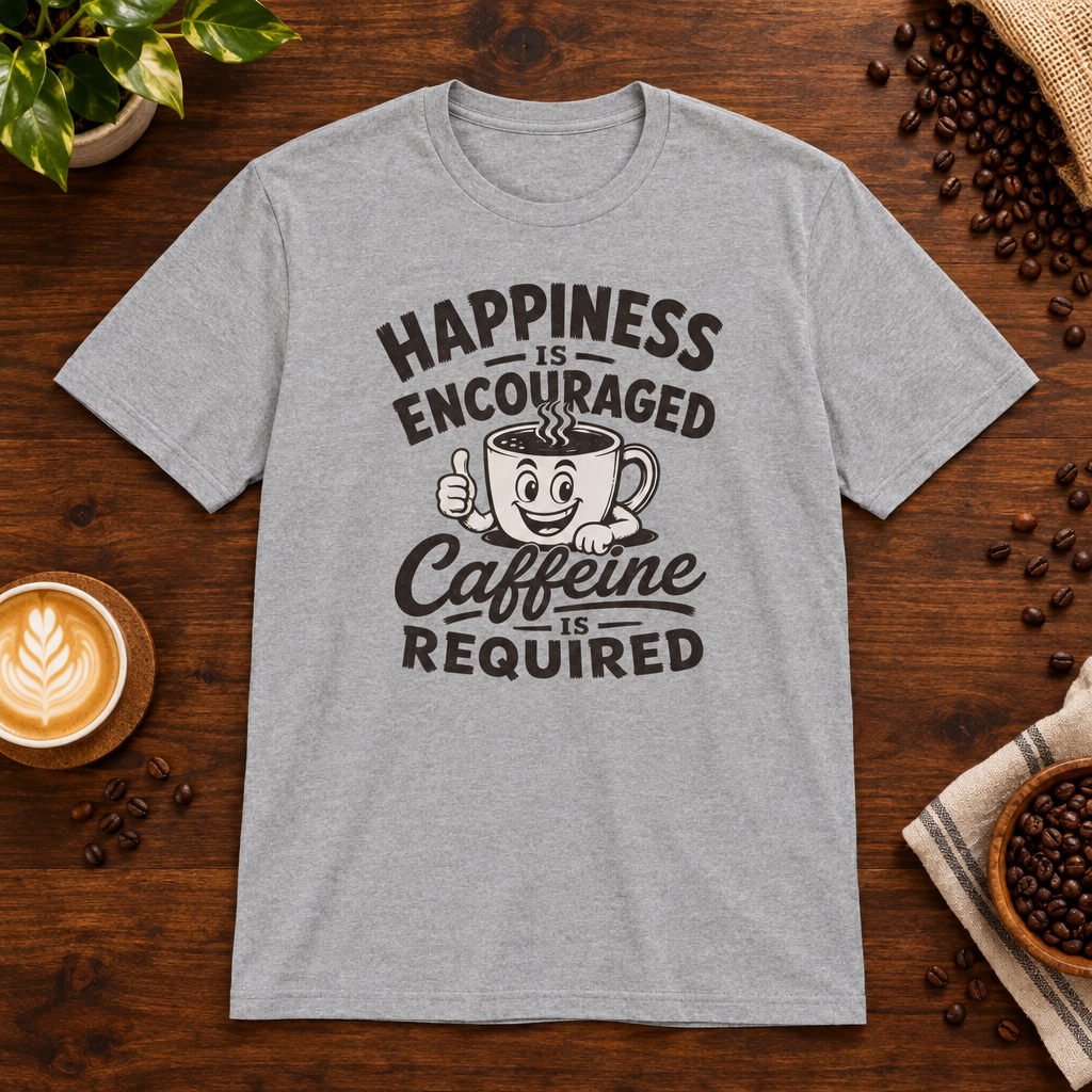 Caffeine is Required T-Shirt Sport Grey on warm coffee bar