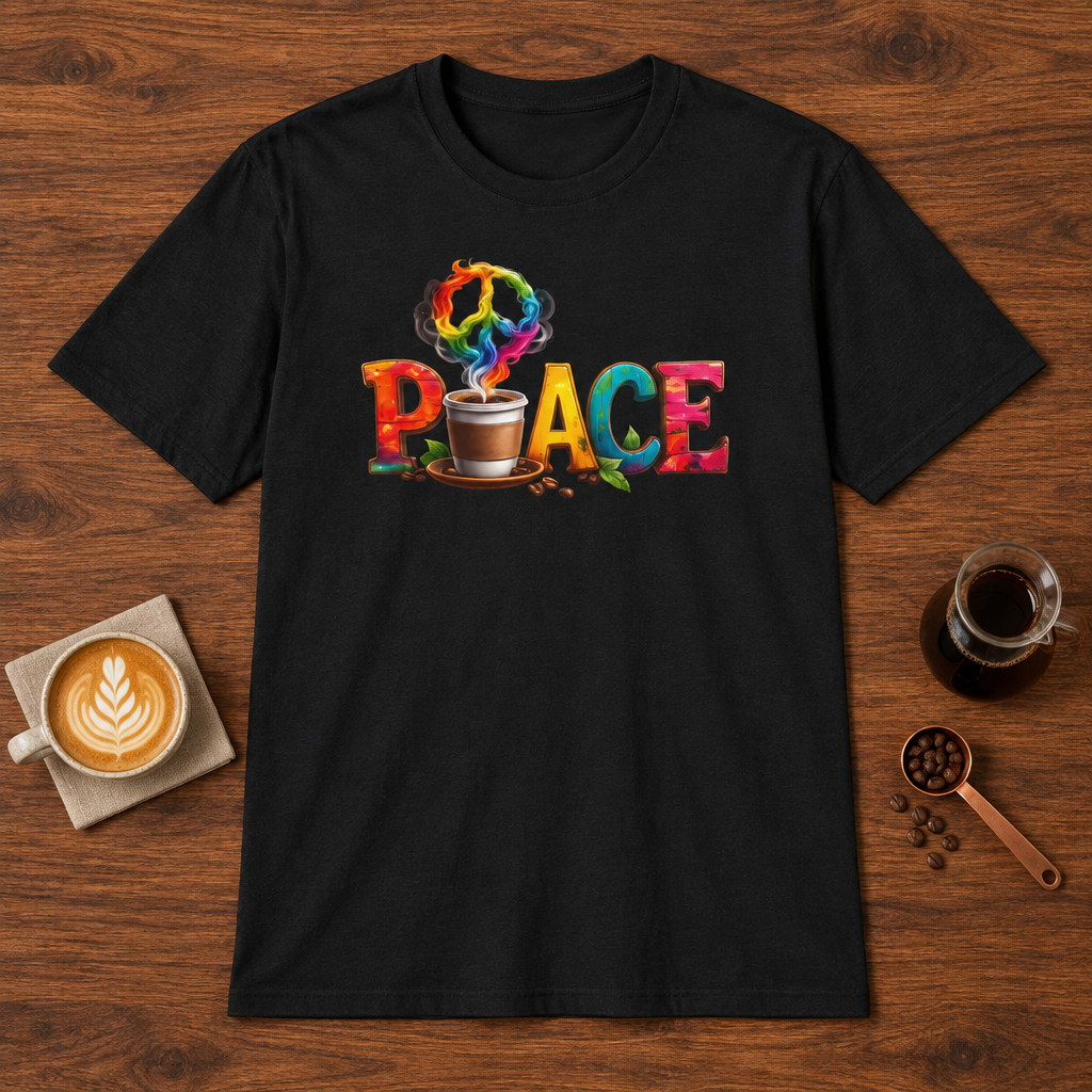 Peace T-Shirt Black coffee bar mockup