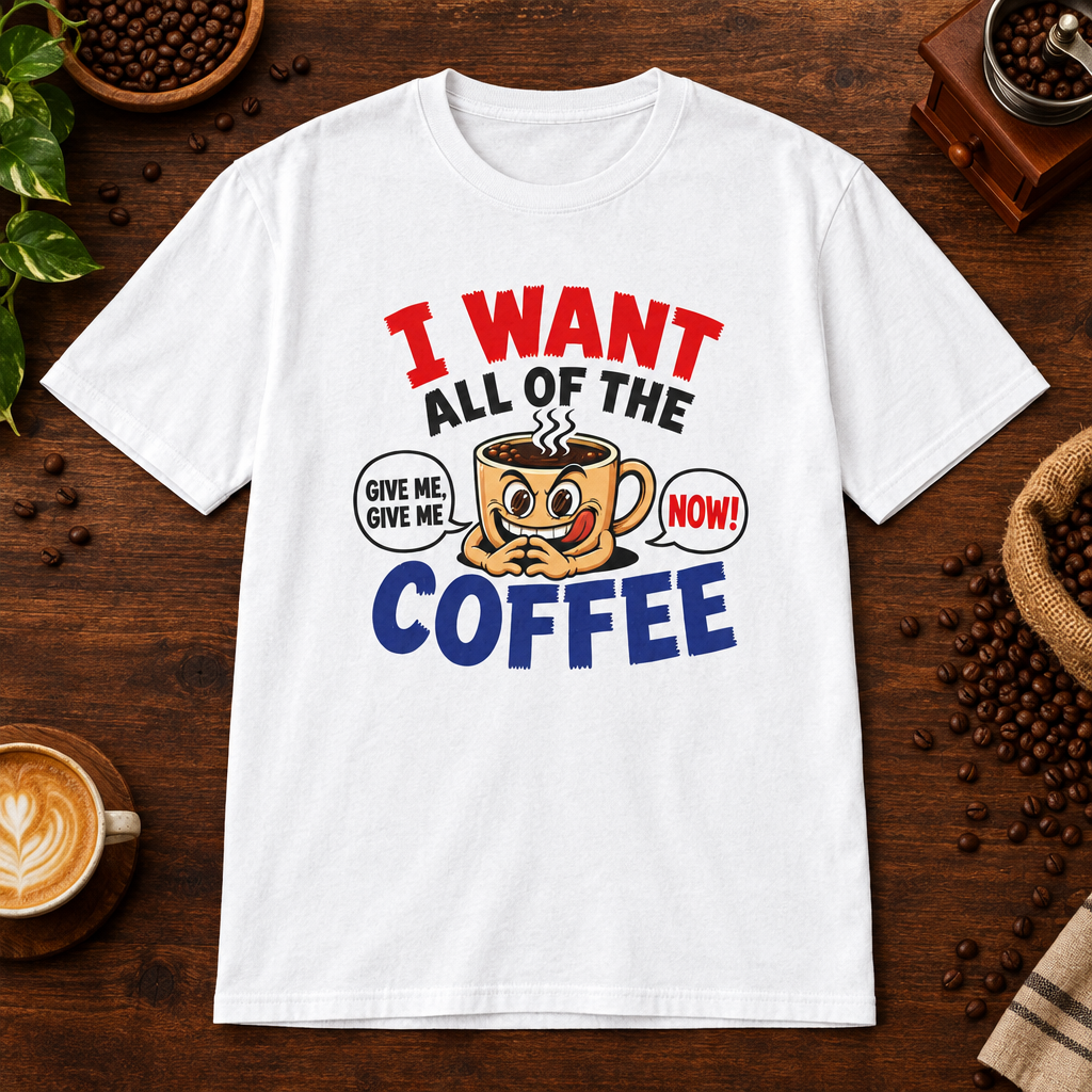 I Want All of the Coffee T-Shirt White on warm coffee bar