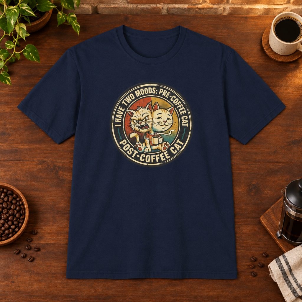 Two Mood Cats T-Shirt Navy Sport Grey-matched framing